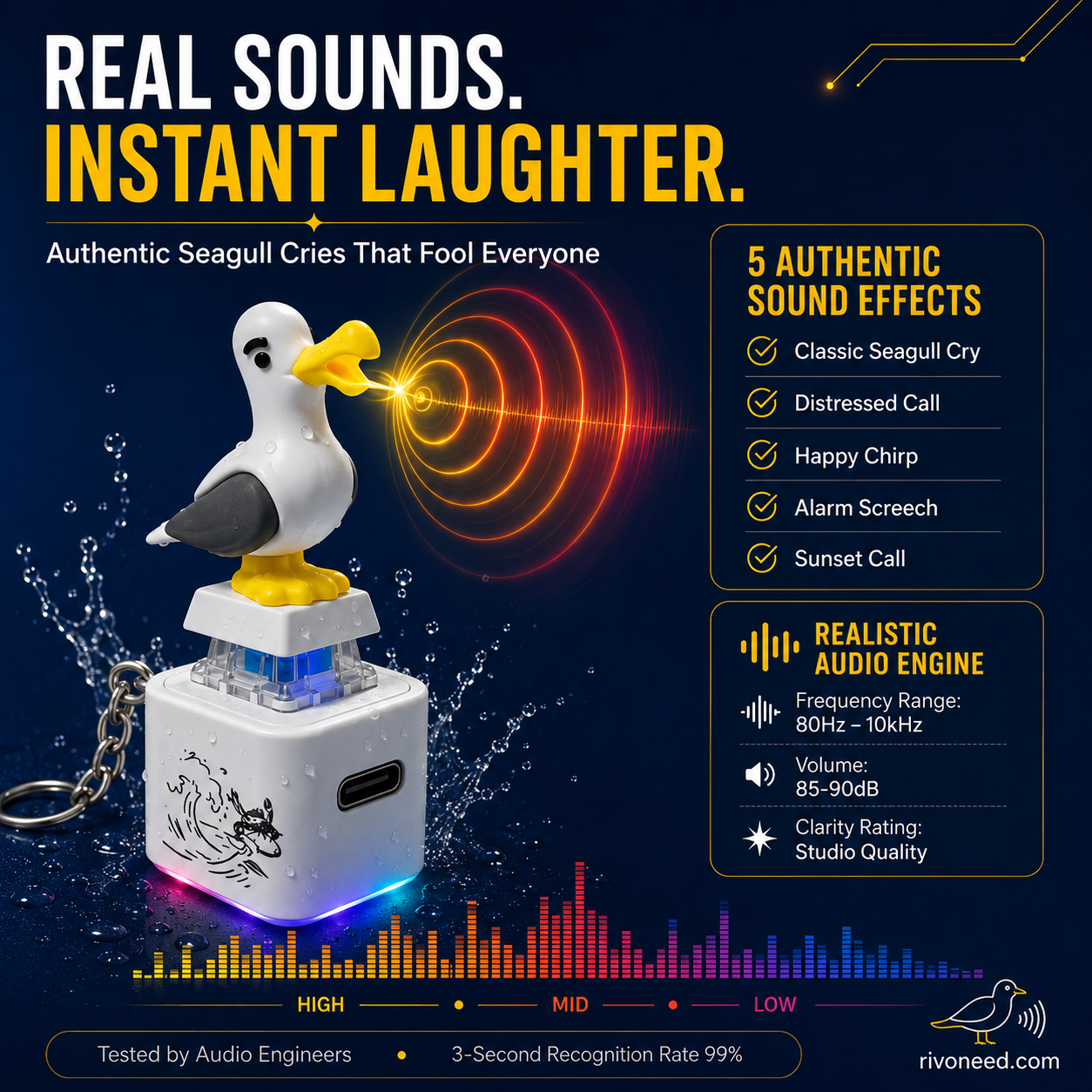 Seagull MINE! Button Keychain-Real Sound & LED Light, Funny Interactive Gift for Friends & Family summerwins