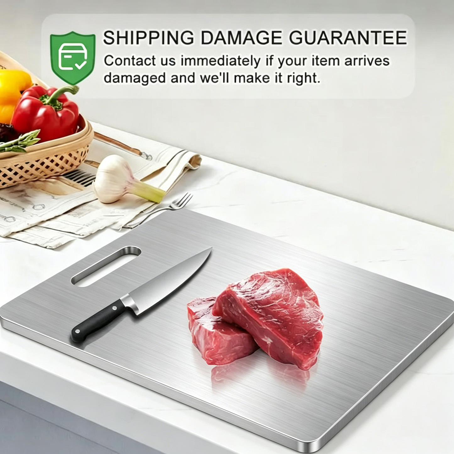 🔥🥩 SteelGuard™ Stainless Steel Chopping Board  ✨