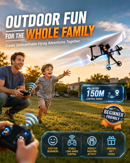 Up RC Paper Airplane Kit with Gyro Stabilizer – DIY Electric Remote Control Plane with Dual Propellers, Lightweight Foldable Flying STEM Toy