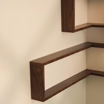🪵 L-Shaped Corner Floating Wall Shelves with LED Lights