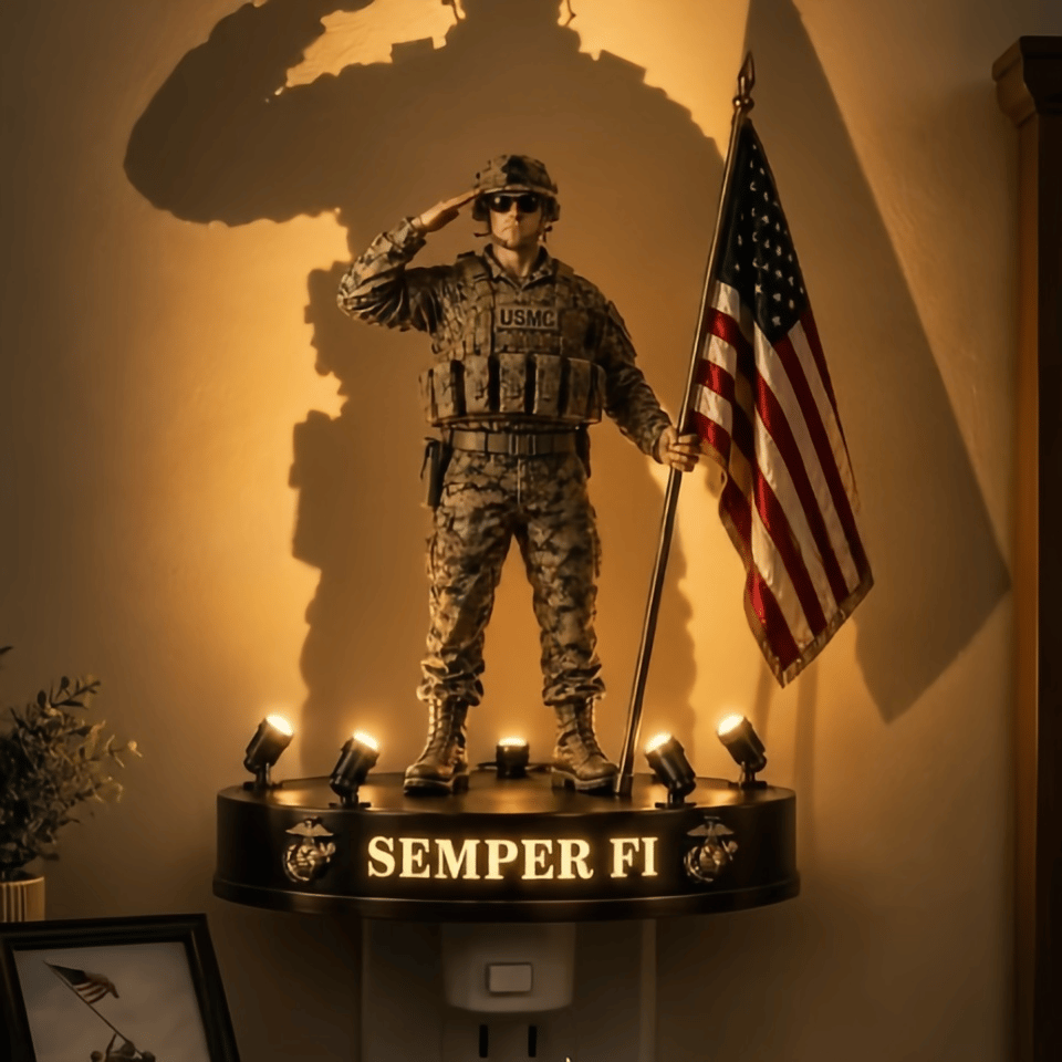 🎖 USMC Semper Fi Saluting Soldier Statue Lamp