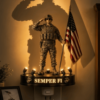 🎖 USMC Semper Fi Saluting Soldier Statue Lamp