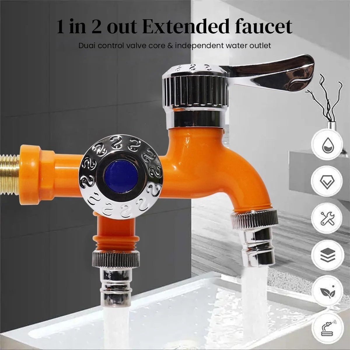 Dual Outlet Washing Machine Plastic Faucet, 1 In 2 Out Water Plastic Tap