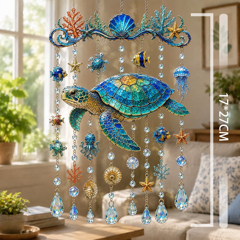 🔥HOT SALE🔥🐢Ocean Animal Acrylic Wind Chime—2D Turtle/Dolphin/Whale Style Hanging Ornament, Outdoor Garden Balcony Decor Handmade Gift