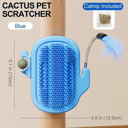 3-in-1 Cat Corner Groomer – Scratcher, Massage Brush & Catnip Toy