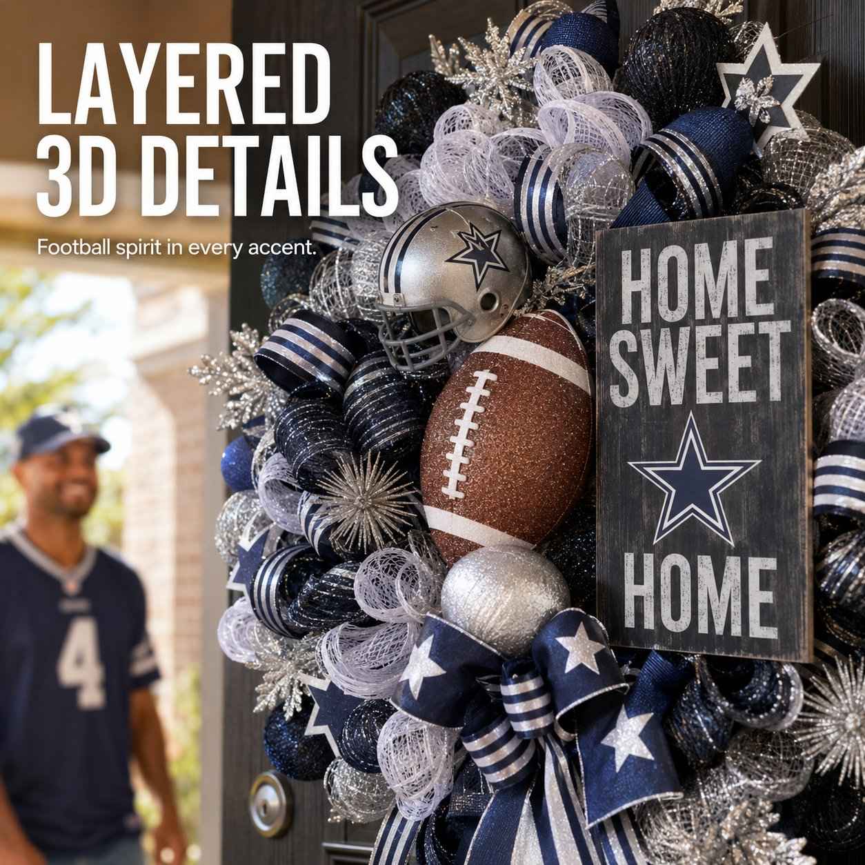 Football Team Handcrafted Wreath for Game-Day Front Door Decor