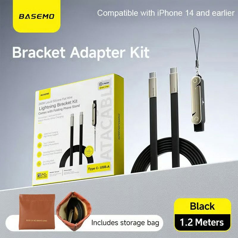 240W Super Fast Charging 360° Rotating Invisible Stand Detachable Two-in-One Charging Cable, Zinc Alloy Silicone Type-C Cable compatible with Apple and Samsung, essential for gaming, office, and car use | Bestselling cutting-edge technology