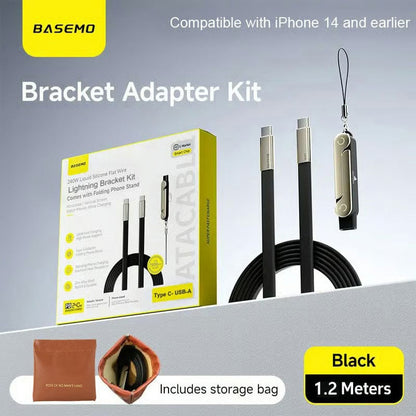 240W Super Fast Charging 360° Rotating Invisible Stand Detachable Two-in-One Charging Cable, Zinc Alloy Silicone Type-C Cable compatible with Apple and Samsung, essential for gaming, office, and car use | Bestselling cutting-edge technology