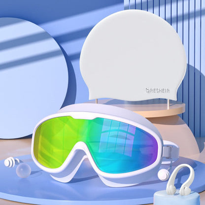 💥2026 New Arrival🎉-HD adult waterproof and anti-fog electroplated swimming goggles, swimming cap and nose clip set