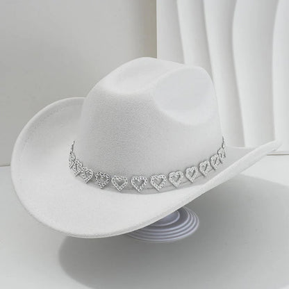 Women's Rhinestone Heart Cowboy Hat Elegant French Jazz Fedora