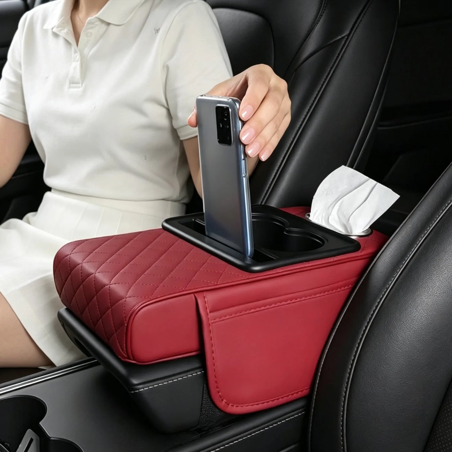 Multifunctional PU Leather Car Armrest Box Mat