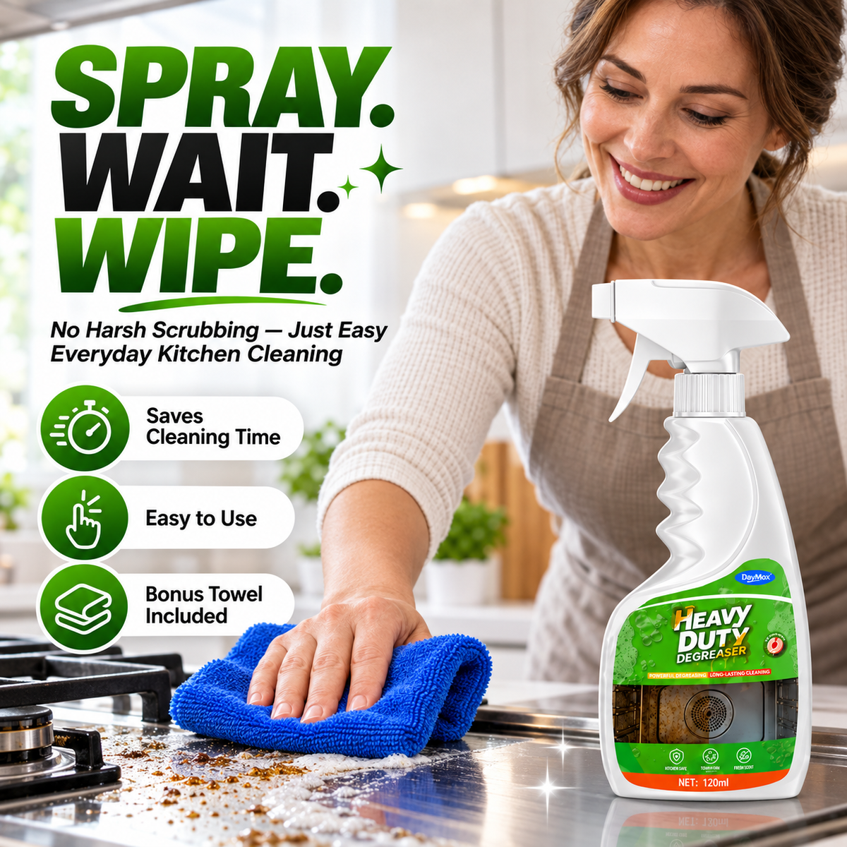 🧽 Heavy Duty Kitchen Degreaser – Spray, Wipe & Cut Through Tough Grease ✨🛒