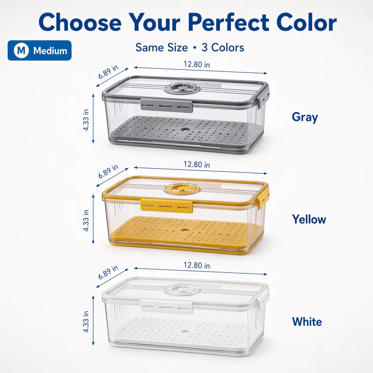Produce Freshness Containers with Timer & Drainage – BPA-Free Fridge Organizer