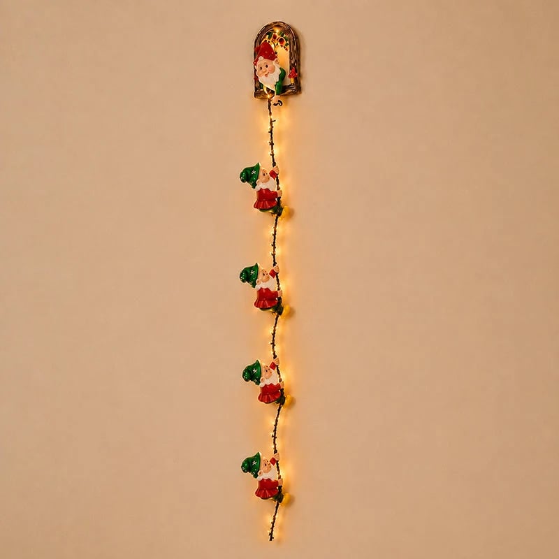 Handmade Climbing Gnome Christmas StringLights, Indoor OutdoorWall Hanging Holiday Decor