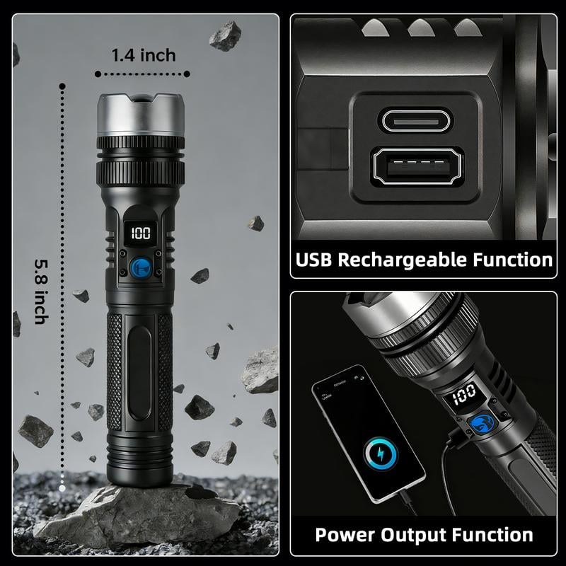 🔥2-in-1 Strong Flashlight --Digital Display Of Power🔦