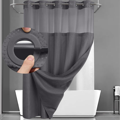 Hookless Shower Curtain with Snap-in Liner – Waterproof Double-Layer Design – Fabric Curtain with Waterproof Liner (White)