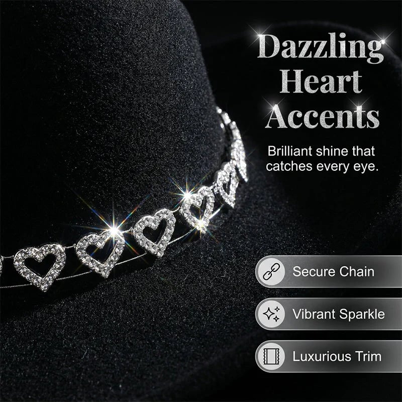 Women's Rhinestone Heart Cowboy Hat Elegant French Jazz Fedora