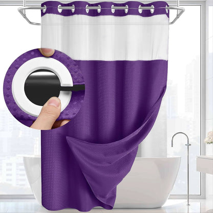 Hookless Shower Curtain with Snap-in Liner – Waterproof Double-Layer Design – Fabric Curtain with Waterproof Liner (White)