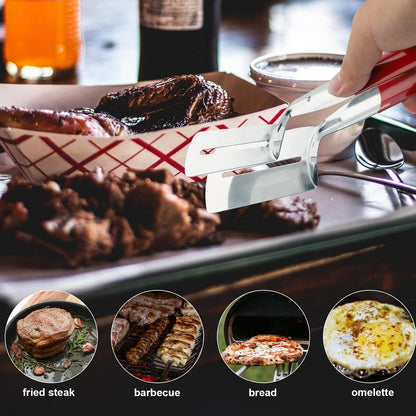 🔥3-in-1 Stainless Steel Kitchen Tongs, BBQ Grill Tongs with Flipper & Turner