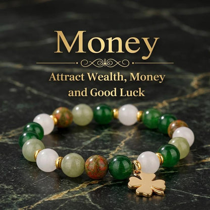 💙 Money Attraction Green Aventurine & Tiger Eye Elastic Crystal Bracelet for Men Women, Friendship Daily Wear