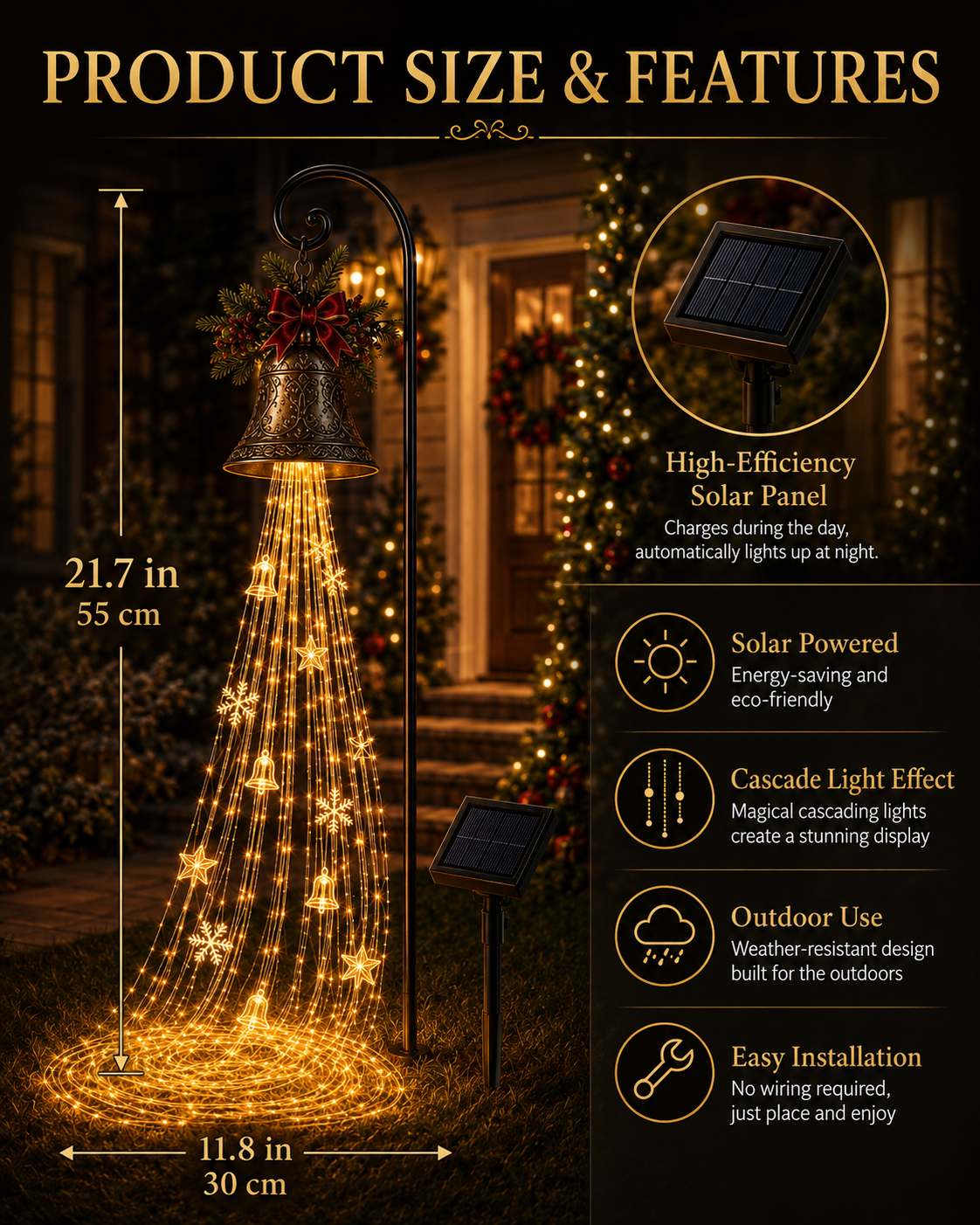 🎄 Christmas Bell Cascade Solar Yard Light✨