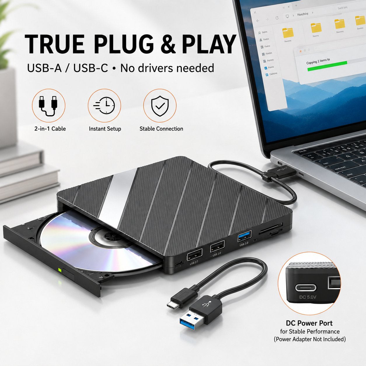 💿 Retro 5‑in‑1 External CD/DVD Drive & Hub