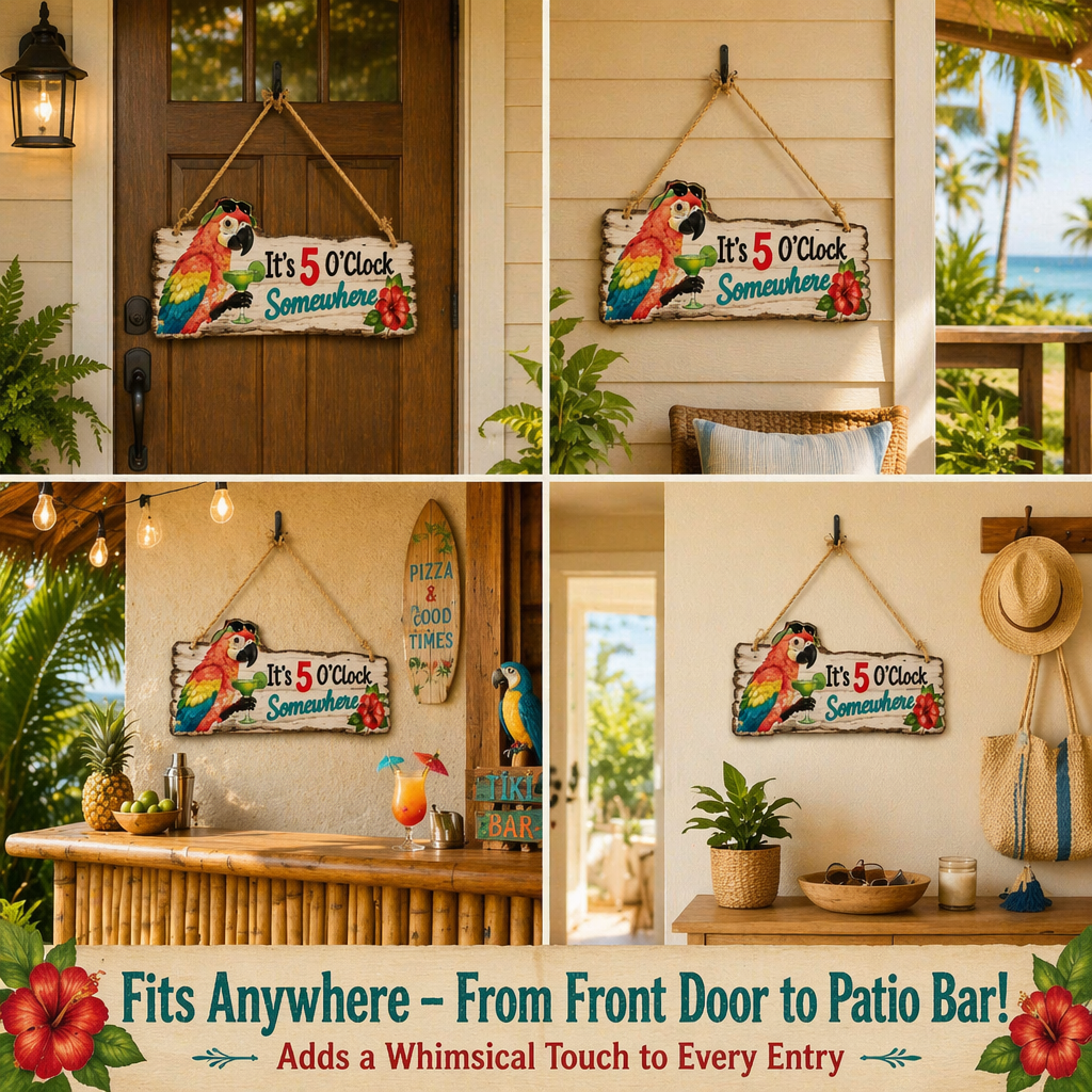 It's 5 O'Clock Somewhere Parrot wall art – Tropical Patio Wall Deco