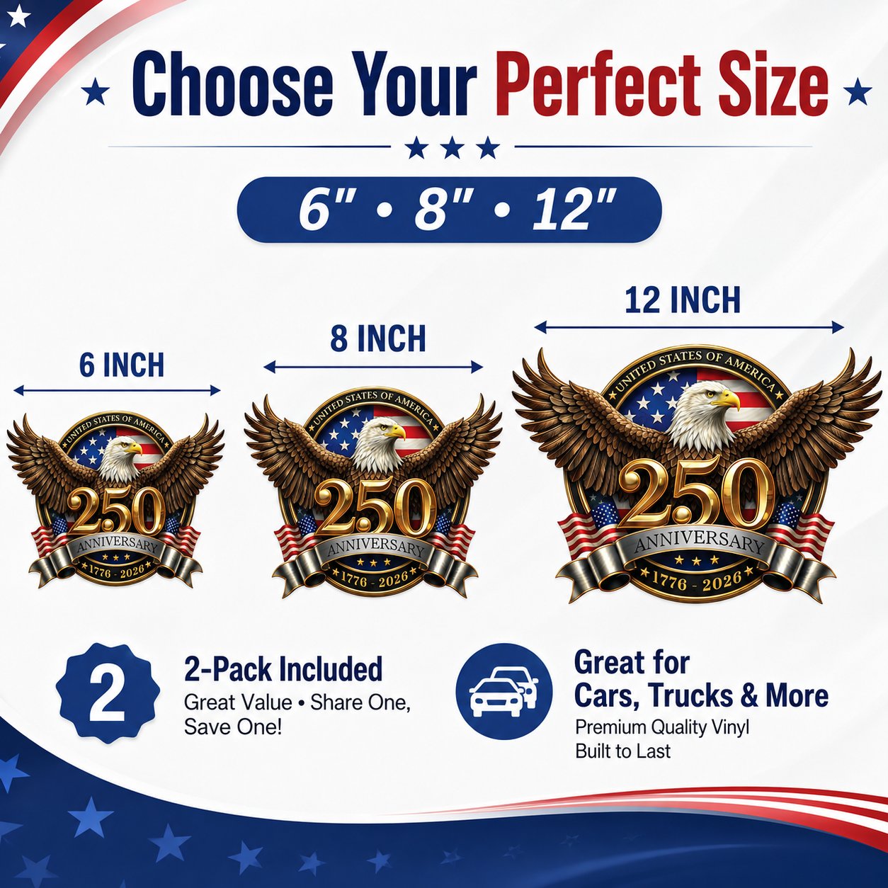 250th Anniversary USA Car Decal Sticker