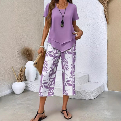 ⏳Limited-time 49% off⏰Casual Round Neck Layered Tunic Top & Wide Leg Pants Set👚👖