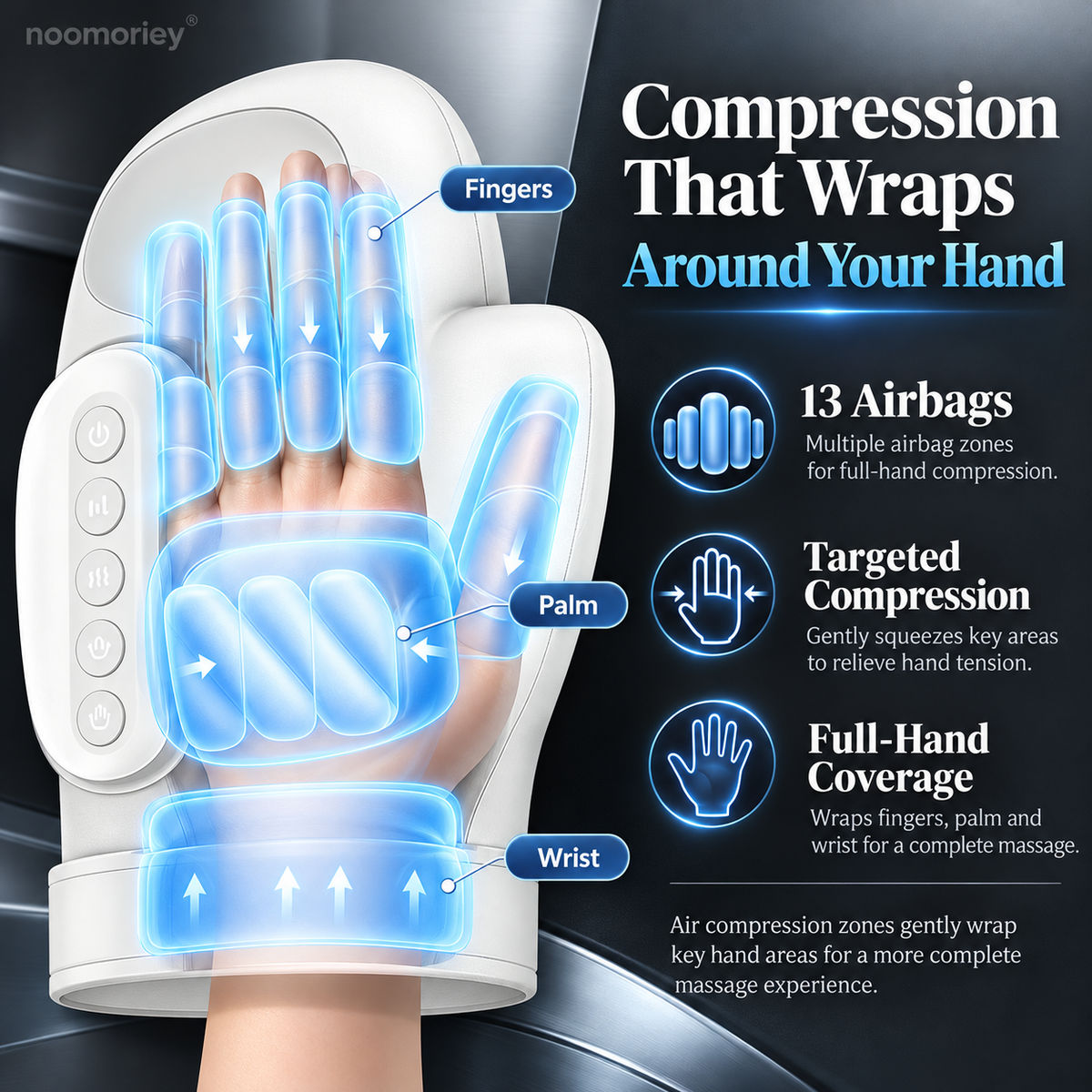Hand Massager with 3 Massage Modes, Heat and Compression Function, for Arthritis, Relief of Carpal Tunnel and Trigger Finger Pain