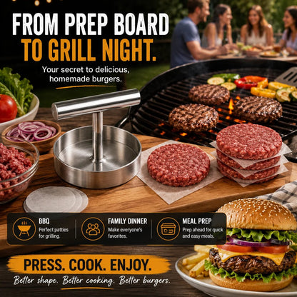 🍔 BBQ FAVORITE | Manual Burger Patty Press – Uniform Round Patties for Grilling, Meal Prep & Home Cooking