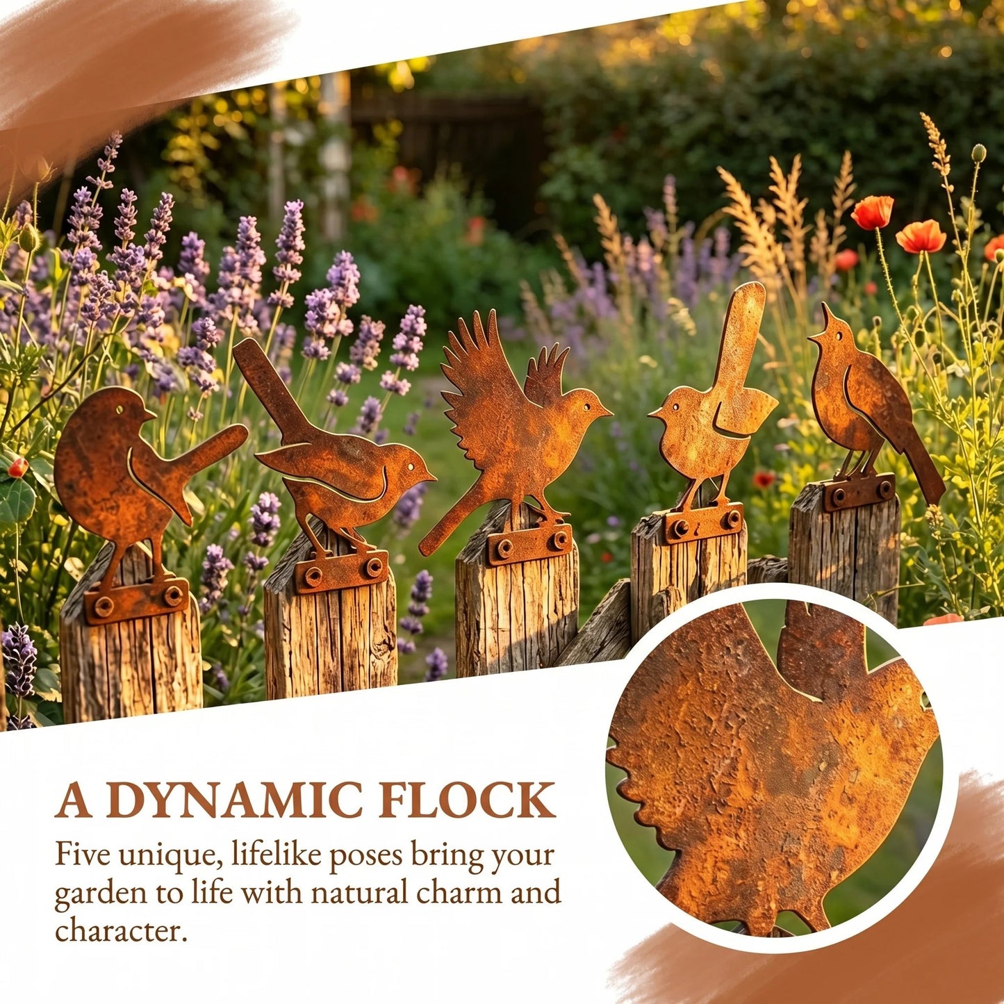 🐦 5-Piece Lifelike Rusty Metal Bird Silhouettes Garden Art