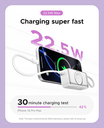 🔋 Orico 3-in-1 Power Bank – Integrated Cable & Foldable Wall Plug – Wireless Watch Charger for iPhone & Android ✈️