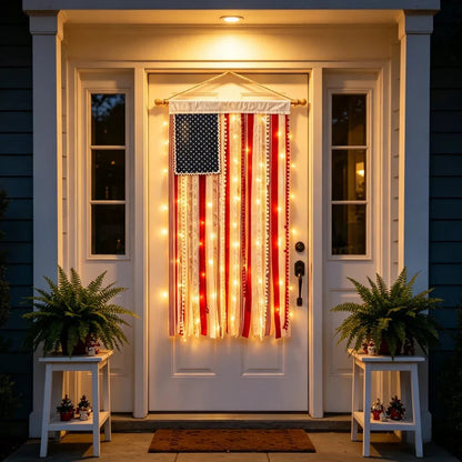 4.2 x 2.3 Ft Lighted Rag American Flag Banner