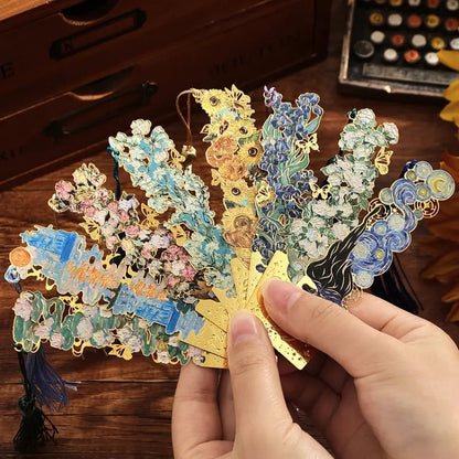 📚✨ 8-Piece Gold Metal Bookmark Set with Tassel – Van Gogh & Monet Inspired Gift for Book Lovers 🎨
