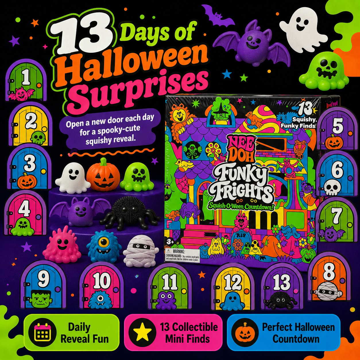 🔥LAST DAY 50% OFF - 🎃NeeDoh Funky Frights Squish-O-Ween Countdown | 13 Days Halloween Surprise Squishy Toy Calendar