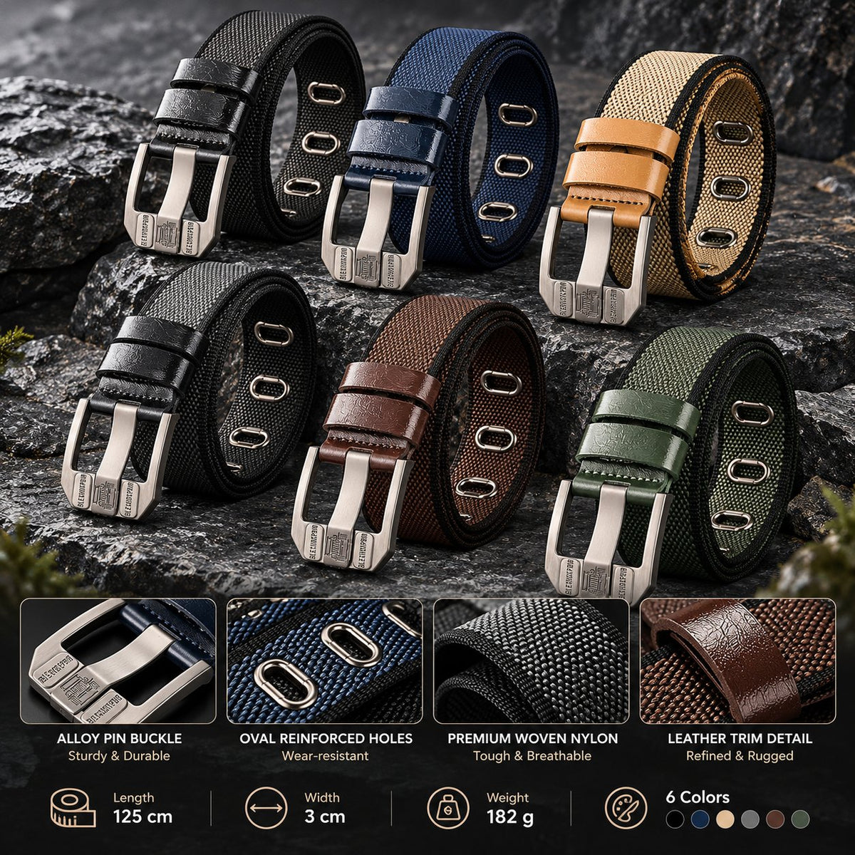 ✨Textured Nylon Strap Utility Belt  Ideal for Hiking, Camping & Daily Streetwear Outfits