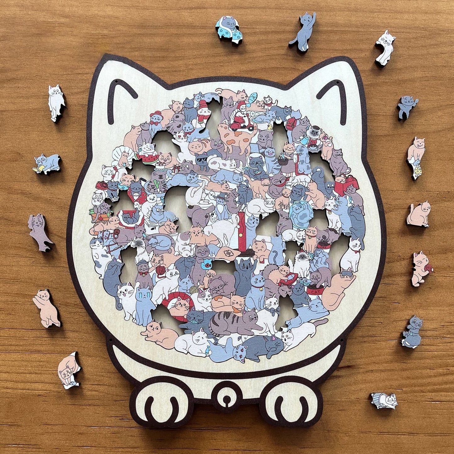 🎁135-Piece Morandi-Colored Cat Shaped Wooden Jigsaw Puzzle