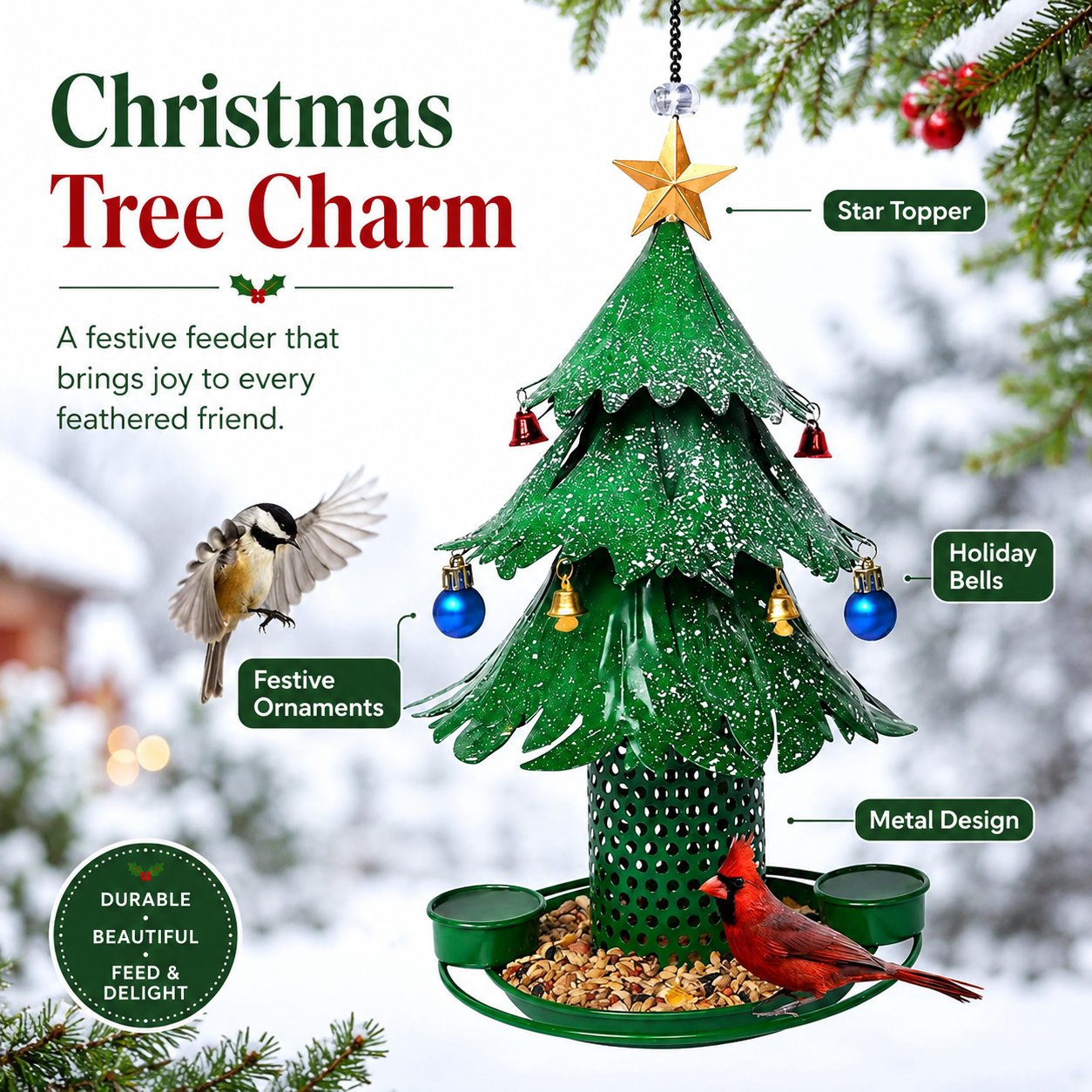 🎁Christmas Tree Bird Feeder 🎄 Festive Backyard Holiday Decor