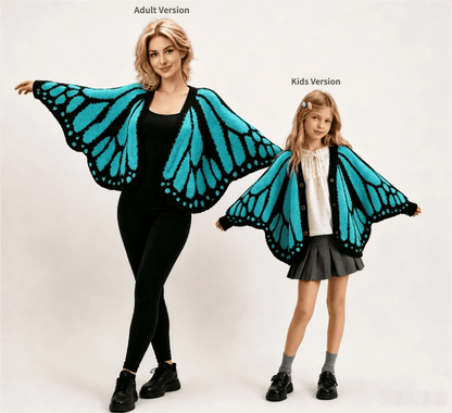 🦋Monarch butterfly-patterned knit cape/shawl-style cardigan