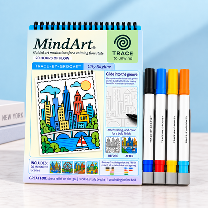 🥳2026 HOT SALE🥳💞50K+ SOLD! 🥚 🌿Trace-By-Groove Guided Flow Art Coloring Pad with Double-Sided Markers 🎨