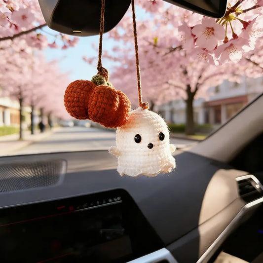 Handmade Halloween Hanging Ornament Crochet Pumpkin and Ghost