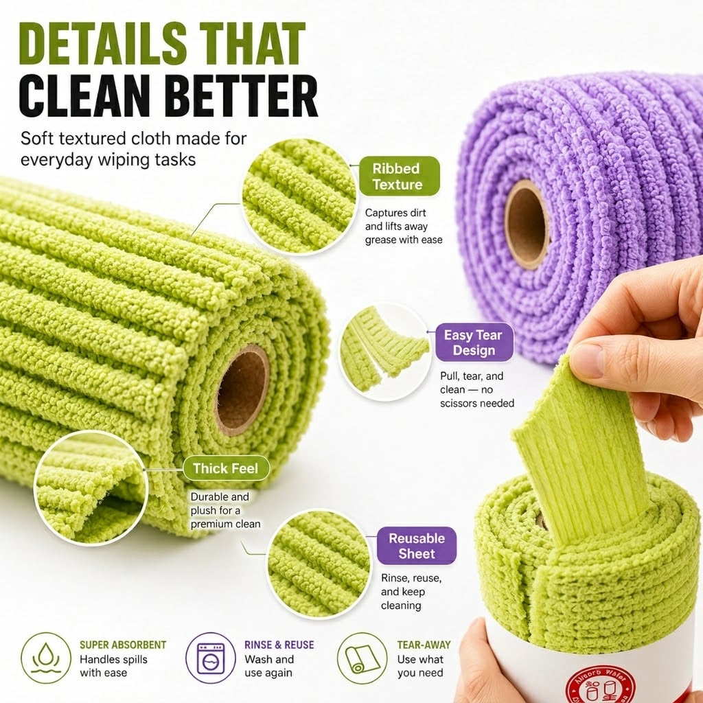 Multipurpose Reusable Tear-Off Cleaning Cloth Roll