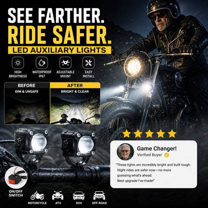 🏍️ Universal Motorcycle LED Spotlights – Dual Beam & All-Weather Waterproof 💡