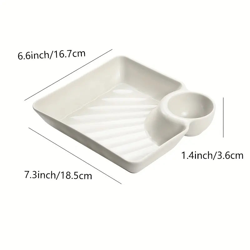 🍟 4-Piece Snack Plate Set with Built-In Dipping Sauce Bowl