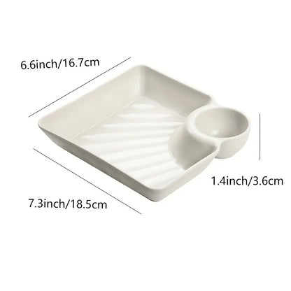 🍟 4-Piece Snack Plate Set with Built-In Dipping Sauce Bowl