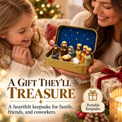 Mini Christmas Nativity Set in a Tin Box 🎄