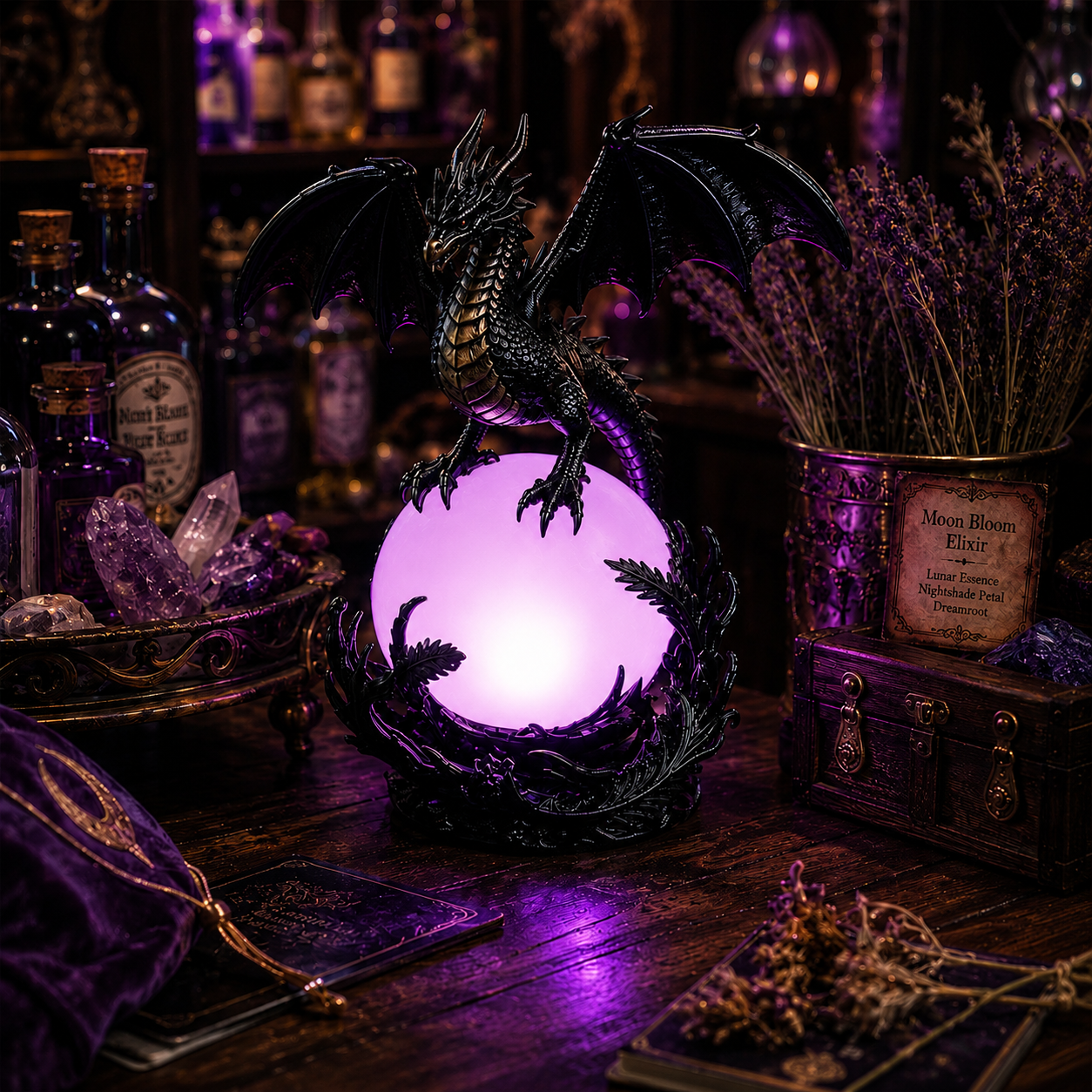 🔮Gothic Dragon LED Crystal Ball Lamp for Dark Aesthetic Decor🐉