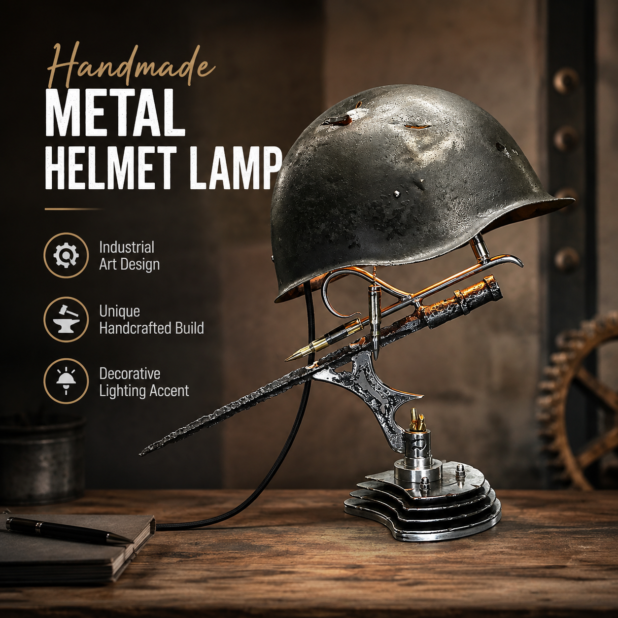 🪖 War Relic Vintage Helmet Table Lamp🎁