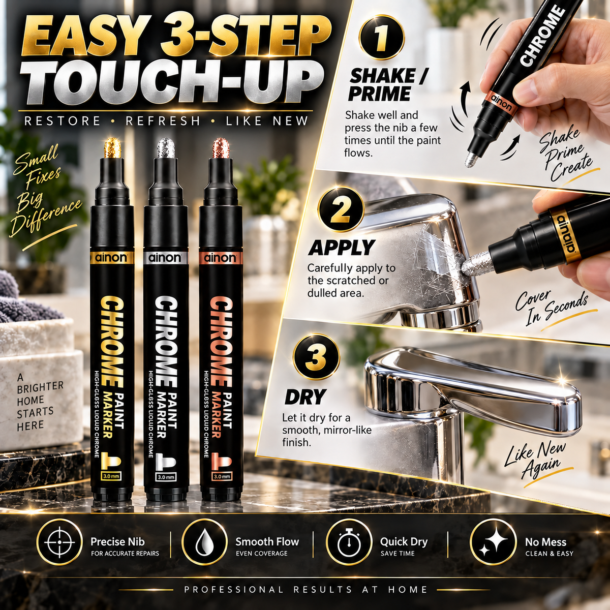 Restore Metal Shine Instantly! Scratch Repair Chrome Paint Marker